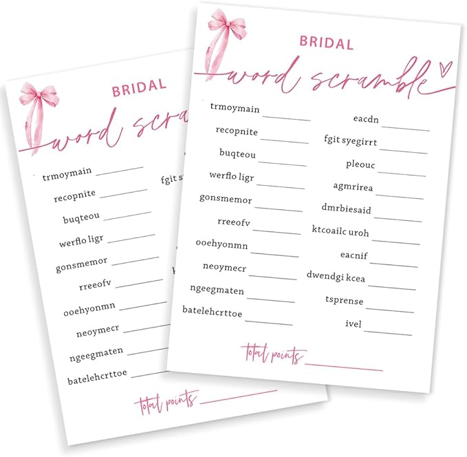 Bridal Shower Games Cards, Bridal Word Scramble, 25 Cards by Wybgno