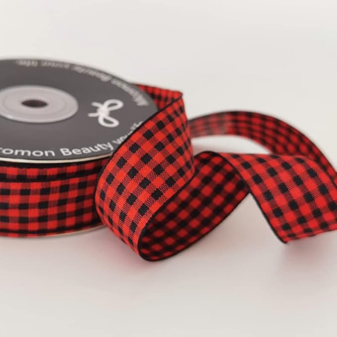 Red and Black Gingham Plaid Checked Ribbon 25 Yards Each Roll 100% Polyester - Image 5