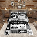 Castle Fairy Hunting Adventure Comforter Set King Size,Deer Antler Bear Pine Patchwork Bedding Set All Season Quilt Set,Arrow Lodge Boho Aztec Camper Grid Microfiber Polyester Down Comforter
