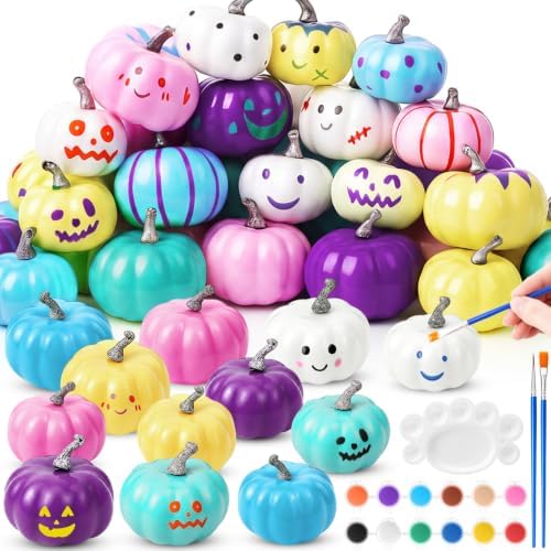 28 Pcs DIY Pumpkin Painting Kit for Fall Halloween 24 Foam Pumpkins Crafts