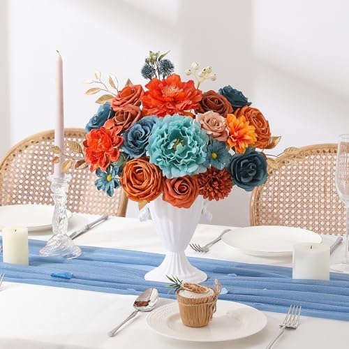 Floweroyal Artificial Flowers Fake Rose Flowers Dahlia with Stems for DIY Wedding Bridal Bouquets, Baby Shower, Floral Arrangement, Table Centerpieces, Home Decorations