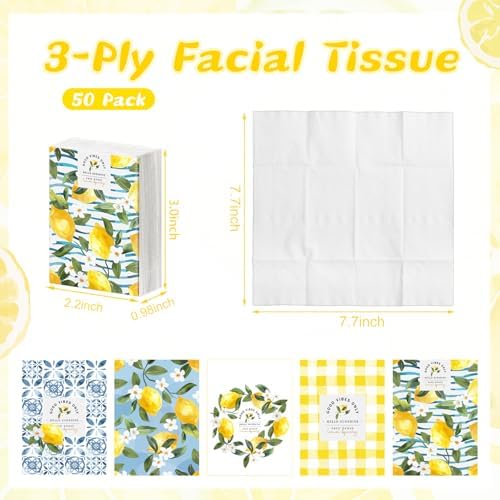 Outus 50 Pack Capri Lemons Party Favor, Travel Size Pocket Tissues