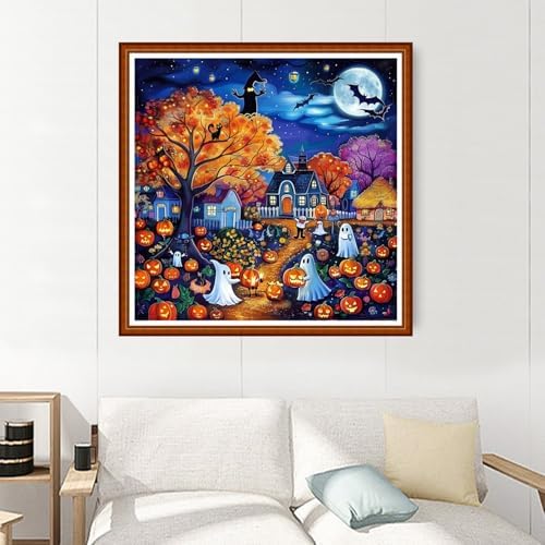 Joyhoor Stamped Cross Stitch Kits for Beginners Needlepoint Kits for Adults Embroidery Kits 11CT Counted Cross Stitch Kits Printed Embroidery Pattern- Magical Halloween 18x18 inchs