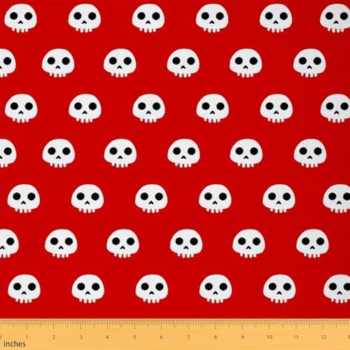 Halloween Themed Fabric by The Yard 1 Yard Skull for Home DIY Projects, Waterproof Indoor Outdoor Decor for Kids Teens Adults Skeleton Printing Upholstery Fabric for Chairs Bones Room Decor