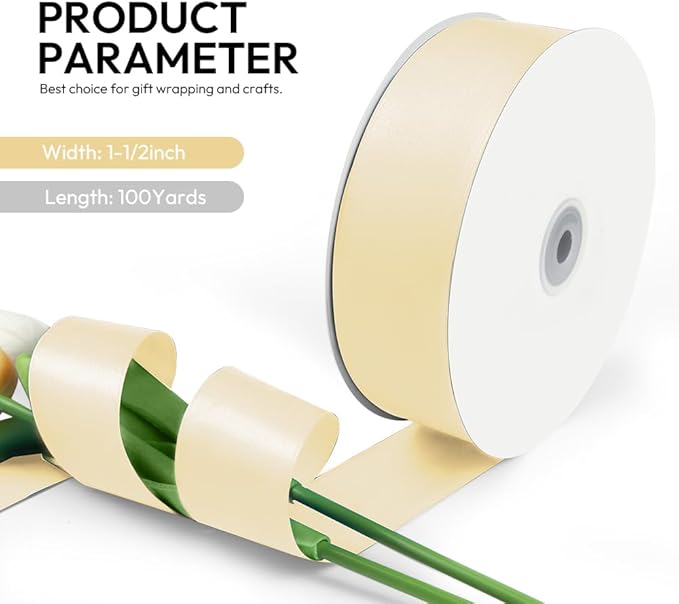 1-1/2 Inch 100 Yards Satin Ribbon Ivory, Solid Color Fabric Ribbon - Image 2