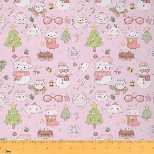 jejeloiu Merry Christmas Fabric by The Yard Kawaii Snowman Upholstery Fabric for Sewing Crafting Xmas Tree Waterproof Indoor Outdoor Decor for Home DIY Projects 10 Yards