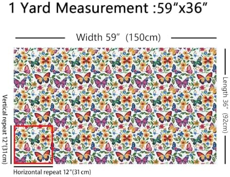 Rainbow Butterfly Upholstery Fabric for Chairs Boho Floral Fabric by The Yard 36"x63", Rustic Aesthetic Animal Country Beetles Sewing Fabric DIY Projects