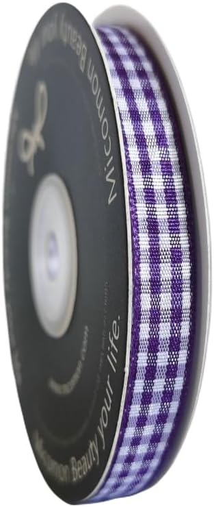 Micomon Dark Purple and White Woven Edge Plaid Ribbon 100% Polyester Gingham by Micomon