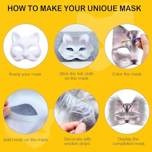 J6&H6 36 Pcs DIY Therian Mask Kit with Exclusive Animal Stickers, Mask,Felt Fabric Sheet, Faux Fur and Eye Mesh Suitable for Use in Animal Role-Playing Parties and Carnival Costume Parties