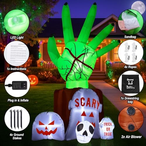 Garma 8.6 FT Halloween Inflatables Outdoor Animated Zombie Hand Yard Decor