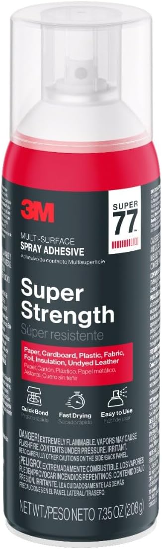 3M Super 77 Multi-Surface Spray Adhesive, 7.35 oz., Low VOC, Quick Bond by 3MIndustrial
