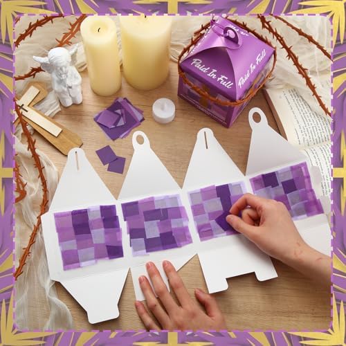 Simgoing 12 Set Christian Cross Lantern Craft Kits with LED Candles