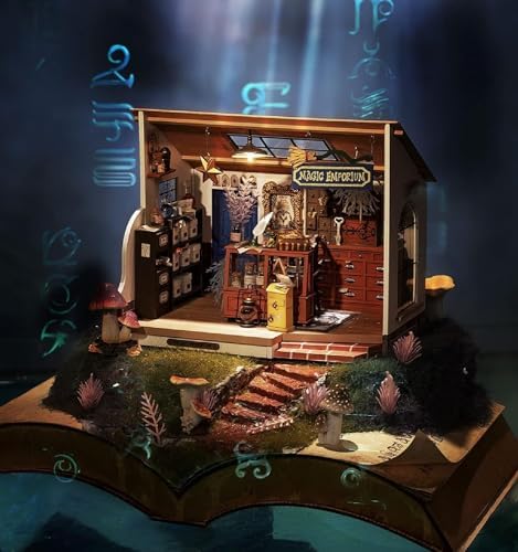 Rolife DIY Miniature House Kit Magic House, Tiny House Kit for Adult to Build, Mini House Making Kit with Furniture, Halloween for Family and Friend (Kiki's Magic Emporium)