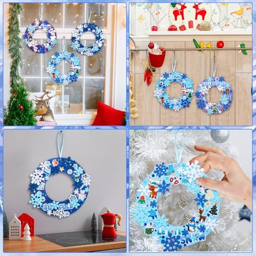 Hollowfly 48 Sets Winter Snowflake Wreath Craft Kits