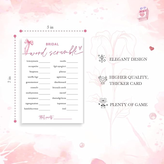 Bridal Shower Games Cards, Bridal Word Scramble, 25 Cards - Image 2