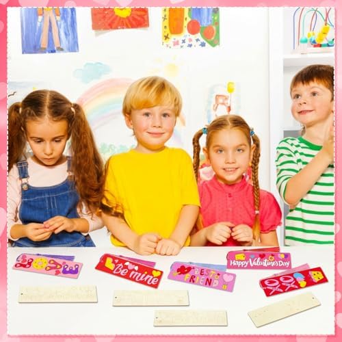 200 Pcs Valentine Wood Bookmarks to Color Bulk, Color Your Own with Tassels