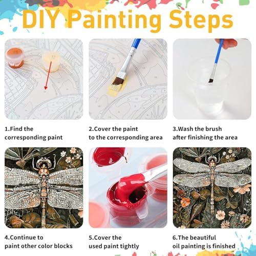 GOUOYANA 3 Dragonfly Insect Paint By Numbers Kit for Adults Acrylic Canvas