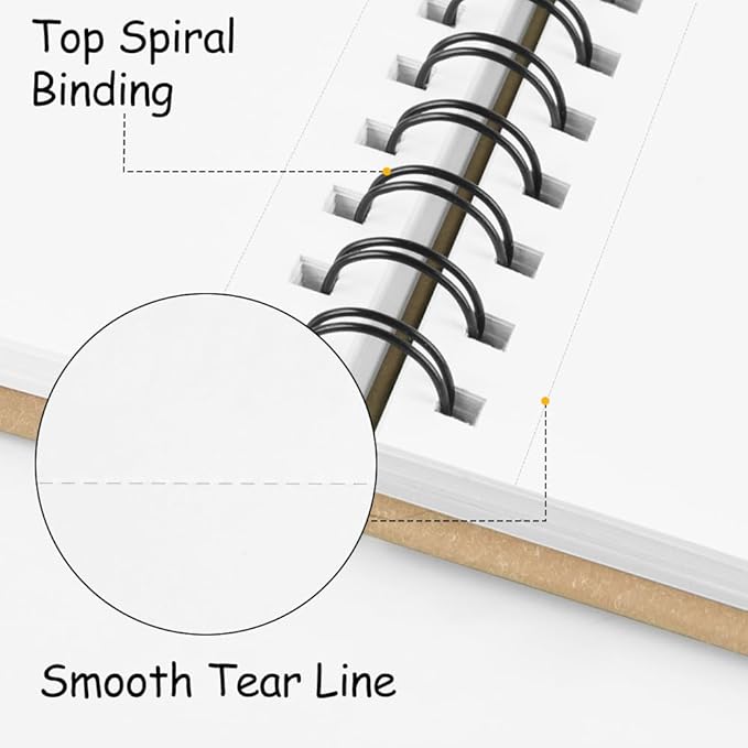 8.3x5.8 Sketch Book, Top Spiral Bound Sketch Pad, 60sheets 92lb/150gsm Bright - Image 4