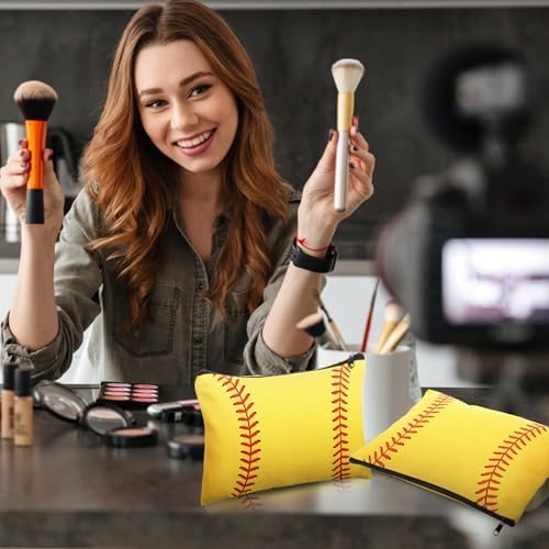 Eccliy 20 Pcs Softball Makeup Bags Bulk Sport Team Gifts Softball Cosmetic Bag Accessories for Women Toiletry Zipper Pouch Travel Canvas Gifts Stuff for Team Party Players