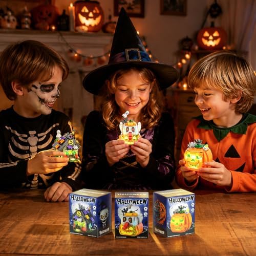 Halloween Building Blocks Set for Kids with Lights and Spooky Sounds