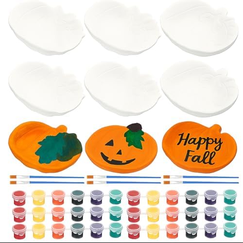 Reallnaive 6 Set Fall Ceramic Pumpkin Bowls to Paint Craft Kit