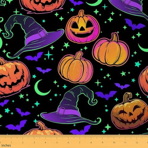 Halloween Fabric by The Yard Cartoon Gradient Hippie Pumpkin Decor Sewing Supplies Neon Light Glitter Stars Moon Cute Bat Fabric for DIY Soft Polyester No Stretch 2 Yards,72" L x 59" W