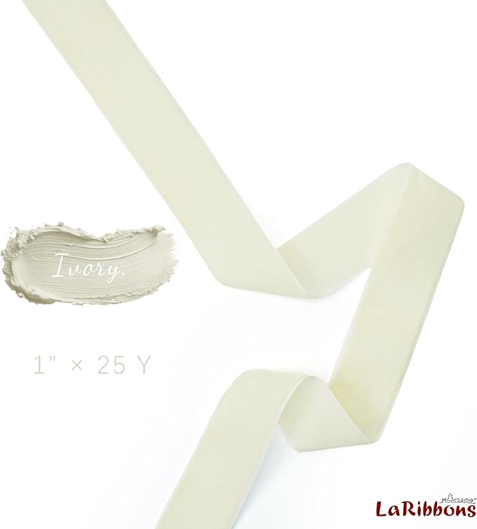 LaRibbons Thin Velvet Ribbon 1 Inch x 25 Yards, Cream Ivory Velvet Ribbon - Image 5