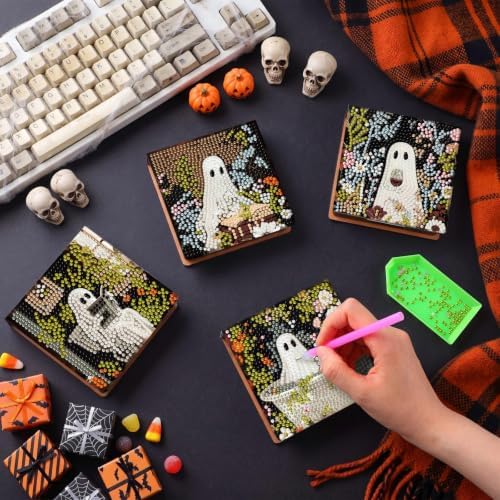 Saillong Halloween 4 Pcs Diamond Painting Note Box Kit Sticky Note Holders
