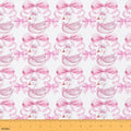 Pink Bow Upholstery Fabric for Chairs | Kawaii White Swan Outdoor Fabric by The Yard 36"x63", Cute Ribbon Bowknot Dreamy Princess Style Bow Tie Landscape Fabric