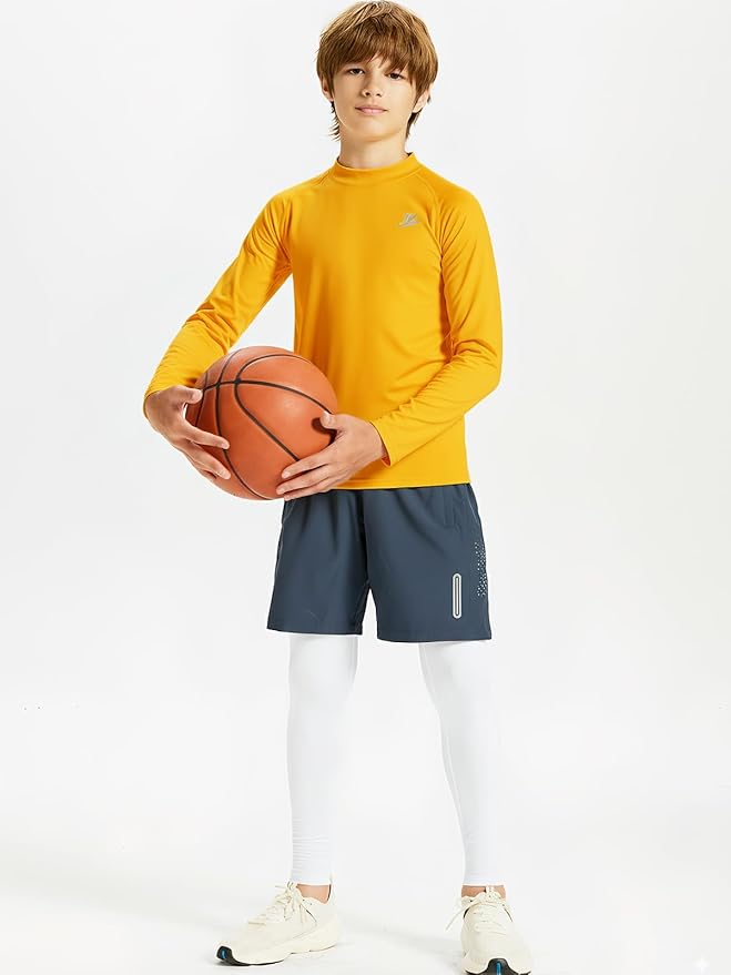 DEVOROPA Youth Boys Compression Thermal Shirt Long Sleeve Kids Fleece Baselayer Soccer Baseball Undershirt Slim/Regular/Husky
