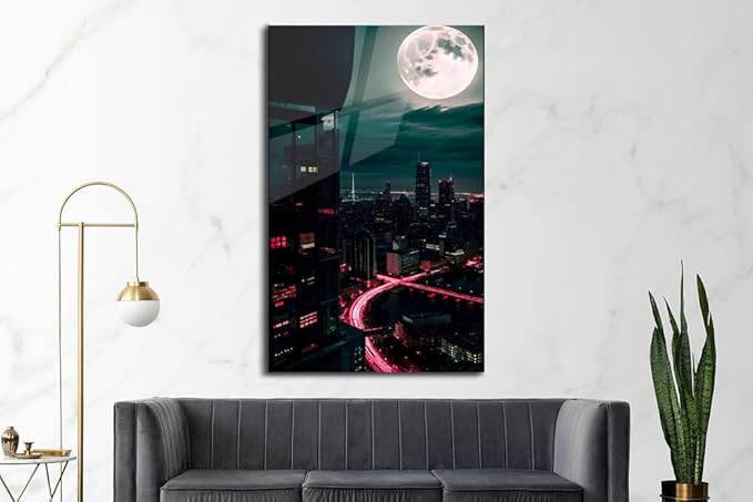 SpiritualHands Moon And City Glass Wall Art Painting - Image 5