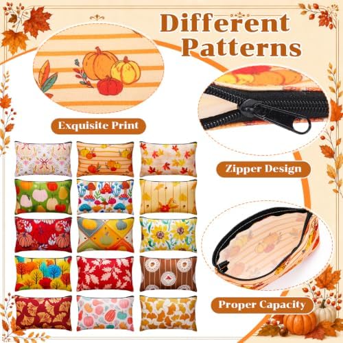 Meanplan 24 Pcs Fall Makeup Bags, Thanksgiving Day Cosmetic Bags for Women