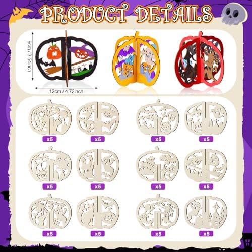 AceOrbit 60 Pcs Halloween Crafts Pumpkin, 4.72 x 3.54 Inch, Various Style