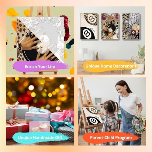 Mandun Leopard Paint by Numbers Kit for Adults, 3 Pack, 7.8x11.8 inch