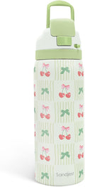 Cherry Stainless Steel Water Bottle, Vacuum Insulated, Push-Button Lid, 32 oz, Gifts for Women Girls Friends Teens Birthday Christmas