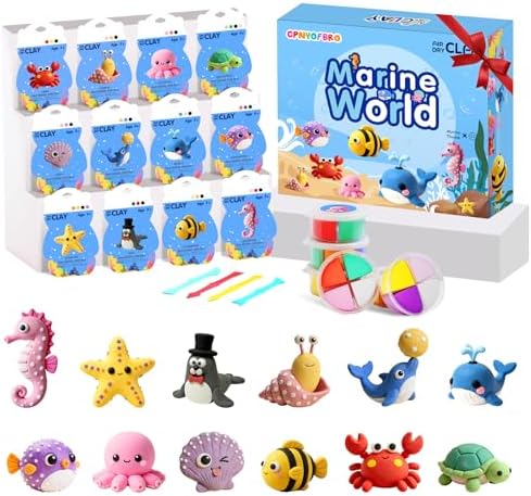 Air Dry Clay Kit - 12 Marine Animal Modeling Clay for Kids, Complete DIY Clay Craft Set with Sculpting Tools & Step-by-Step Tutorials, Ultra Soft & Non-Sticky Clay, Children's Day Gift Ideas