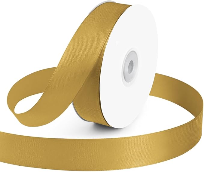 KMER LIFE 1 inch Wide x 50 Yards Golden Single Faced Polyester Satin Ribbon by KMERLIFE