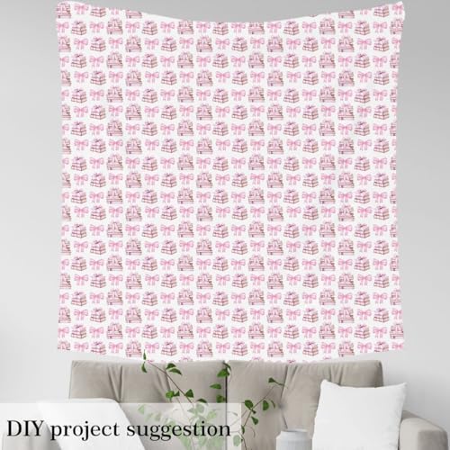 Castle Fairy Pink Bow Decorative Fabric by The Yard Bowknot Decor Books Fabric for Chairs Sofa DIY Projects Princess Ribbon Bow Soft Polyester No Stretch,10 Yard,360" Lx59 W Pink