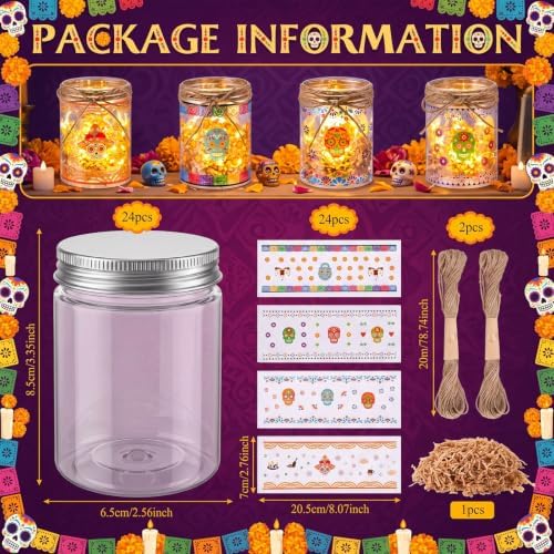 24 Sets Day of The Dead Decoration Mason Jar Sugar Skull Crafts