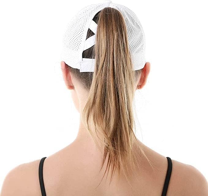 Criss Cross Hat Washed Distressed Baseball Cap Ponytail Hat High Messy Bun Ponycap for Women