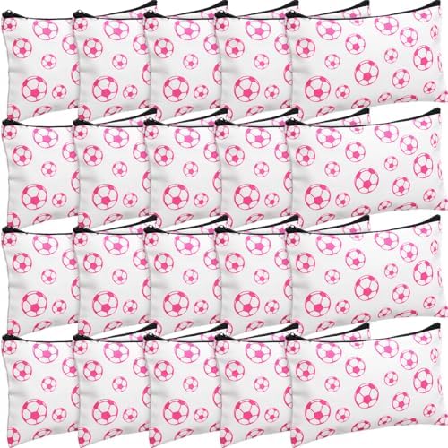 Eccliy 20 Pcs Soccer Makeup Bag Cosmetic Bag Canvas Gifts Sport Soccer Themed Accessories for Girls Toiletry Pouch with Zipper for Women Party Shopping Home Travel, 8 x 5 Inch