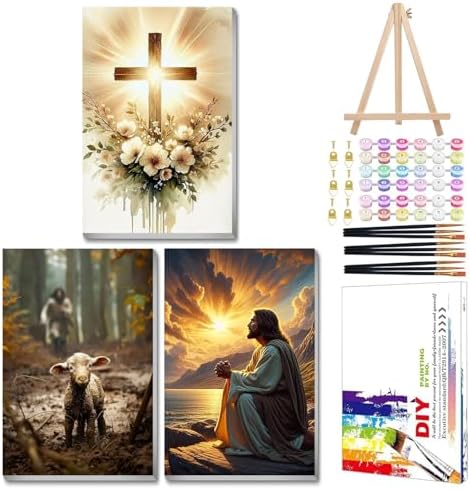Mandun Religious Paint by Numbers Kit for Adults, 3 Pack, 7.8x11.8 inch