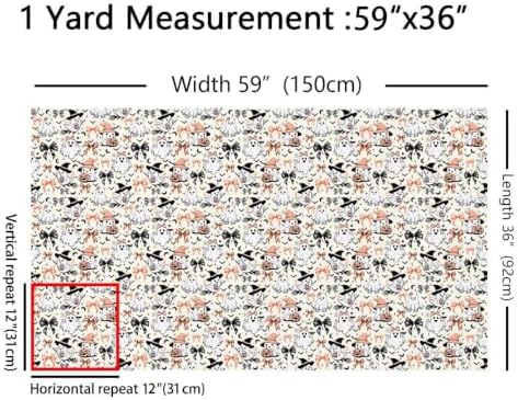 Halloween Ghost Decorations Bow Upholstery Fabric for Chairs | Halloween Bats Fabric by The Yard 36"x63", Gothic Pumpkin Lantern Moon Spooky Spider Web Sugar Skull Outdoor Fabric,Beige