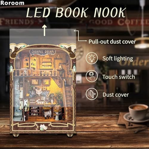 Roroom DIY Miniature House Kit, Book Nook Kit with LED Light,3D Wooden Puzzle Miniature Dollhouse Kit for Bookshelf Decor-Creative Gift for Family and Friends (Magic ACADEMY)