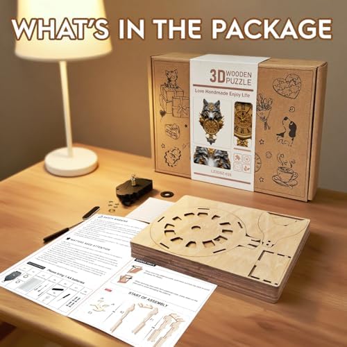 3D Puzzles for Adults Wooden Wolf Puzzle Clock Adult Crafts