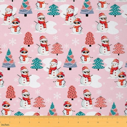 JEJELOIU Funny Xmas Snowman Fabric by The Yard Snowflake Upholstery Fabric for Chairs Christmas Tree Waterproof Indoor Outdoor Decor for DIY Sewing Craft Projects 10 Yards