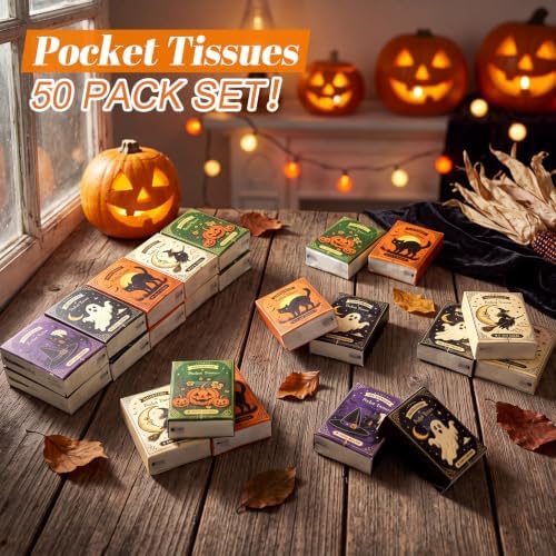 Outus 50 Pack Cute Halloween Pocket Tissues Travel Size 3 Ply