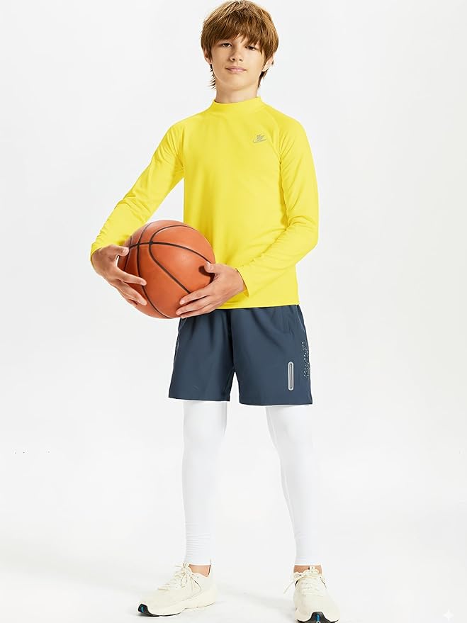 DEVOROPA Youth Boys Compression Thermal Shirt Long Sleeve Kids Fleece Baselayer Soccer Baseball Undershirt Slim/Regular/Husky