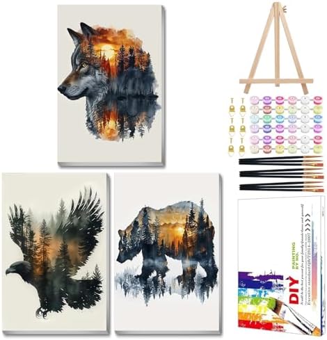 Mandun Animal Paint by Numbers Kit for Adults, 3 Pack, 7.8x11.8 inch