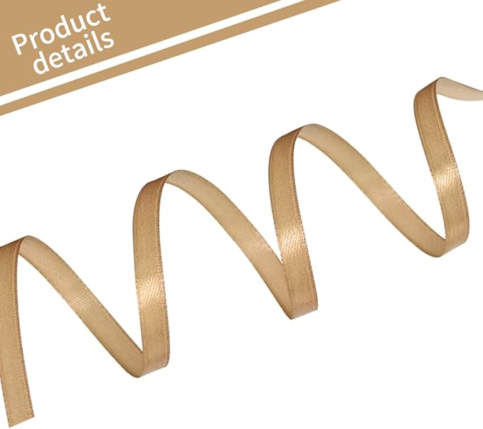 TONIFUL 1/4 Inch x 100yds Gold Satin Ribbon, Thin Solid Color Satin Ribbon - Image 3